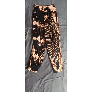 Size S tiedye harem pants black orange with pockets cotton rayon spandex hippie